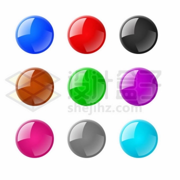 9款彩色3D立体轻拟物风格水晶玻璃效果圆形按钮7901785矢量图片免抠素材