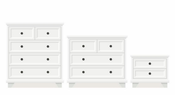 3种不同大小的白色柜子抽屉柜床头柜家具png图片免抠矢量素材