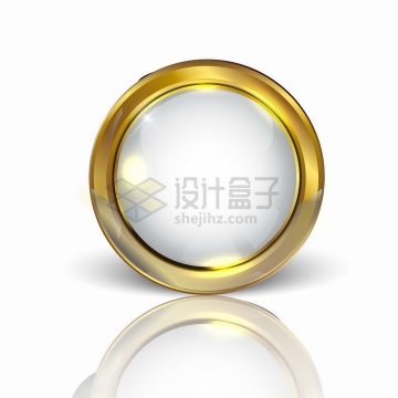 金属金色边框的白色圆形水晶按钮png图片素材