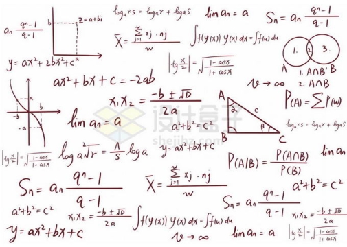 手写数学方程式几何公式免抠图片素材
