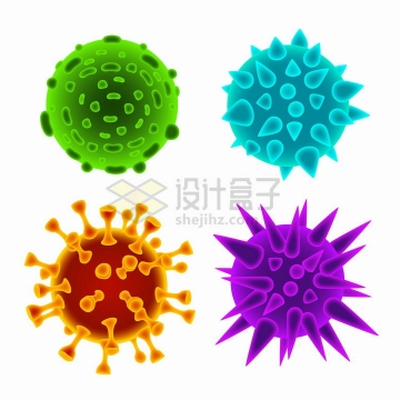 4款3D立体荧光色的新型冠状病毒png图片免抠矢量素材