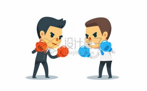 两个卡通商务人士戴着拳击手套职场不团结勾心斗角png图片素材