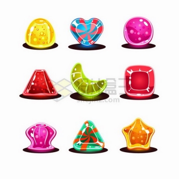 9款不同形状的卡通水晶宝石游戏道具png图片免抠矢量素材