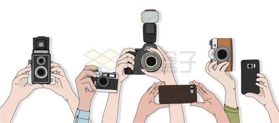 各种高举着的双手拿着相机和手机正在拍照2113266矢量图片免抠素材