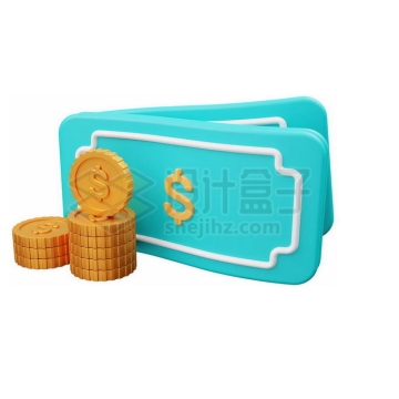 蓝色卡通钞票金币钱币3D模型1578625免抠图片素材