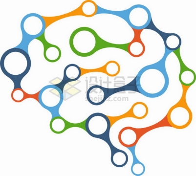 彩色链条组成的人体大脑图案png图片素材