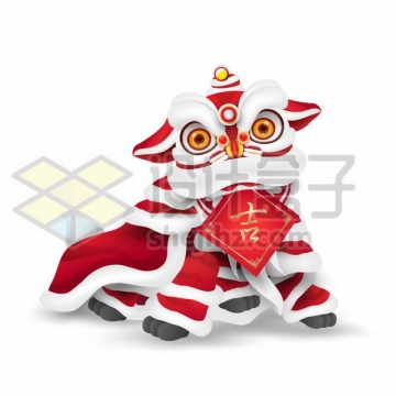 春节新年中国传统文化舞狮子吉字贴纸5017148png图片免抠素材