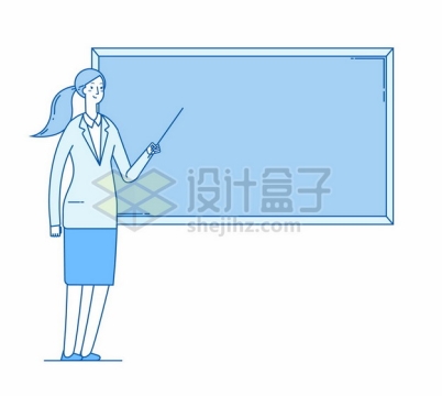 蓝色线条风格卡通老师正在黑板前讲课4368442矢量图片免抠素材