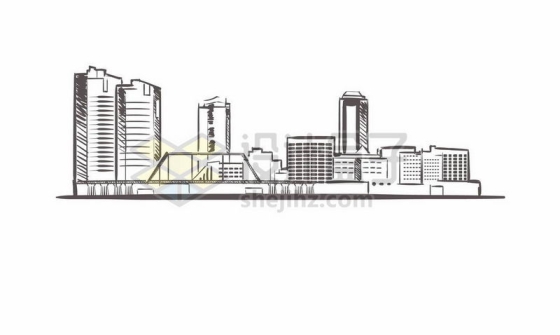 黑色线条手绘城市高楼大厦天际线手绘插画2293200矢量图片免费下载