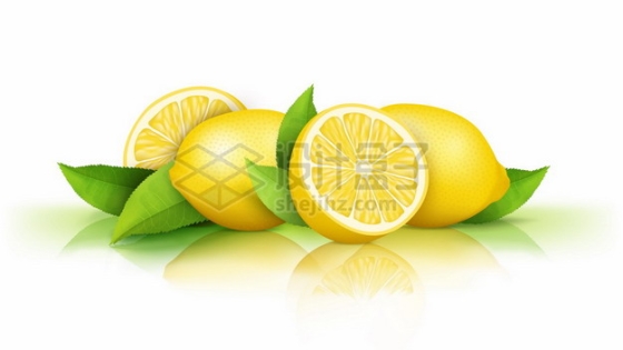 切开的黄色柠檬和绿叶装饰美味水果7571527矢量图片免抠素材