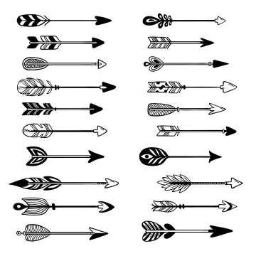 20款黑色手绘风格各种射箭的箭头图片免抠矢量图