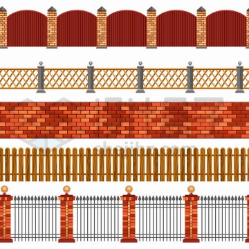 红色的砖墙木栅栏铁栅栏围墙等png图片免抠矢量素材