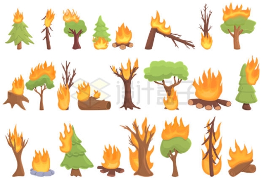 各种卡通燃烧的火焰森林火灾大树6142991矢量图片免抠素材