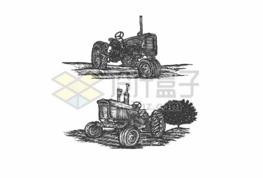 2款手绘写实风格农用拖拉机插画4693763矢量图片免费下载