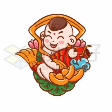 新年春节卡通童男抱着红色鲤鱼插画4156908矢量图片免抠素材