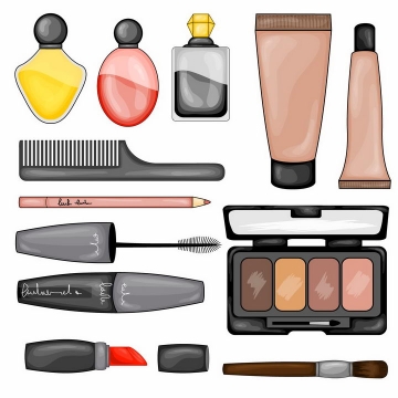  Various hand-painted perfume skin care products comb eyebrow pencil eyelash brush lipstick eye shadow box and other cosmetics png picture scratch free vector material