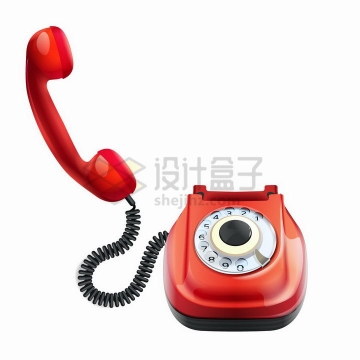 红色复古风格旋转号盘电话机png图片免抠矢量素材