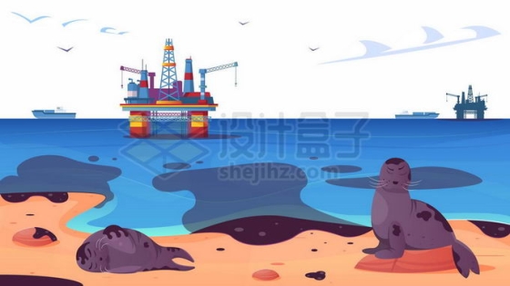 海上钻井平台发生石油泄漏事故造成海洋污染9853377矢量图片免抠素材免费下载