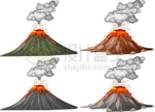 4款火山喷发自然灾害手绘插画1590616矢量图片免抠素材