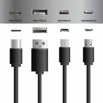 Type-C/USB等电脑接口和数据线png图片免抠eps矢量素材