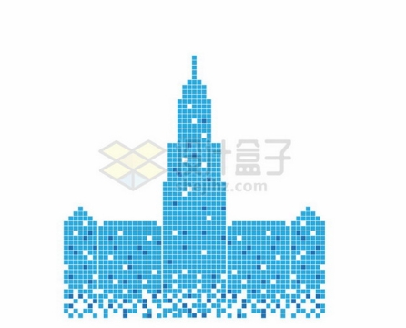 蓝色方块组成的高楼大厦城市天际线130462png图片素材