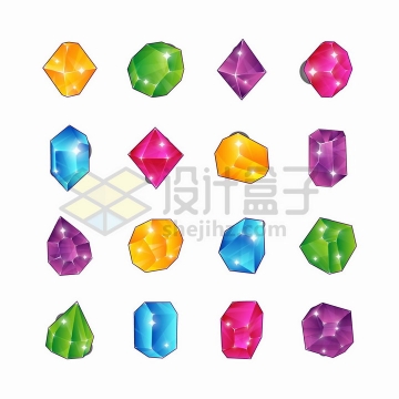 16款游戏道具彩色宝石钻石png图片免抠矢量素材