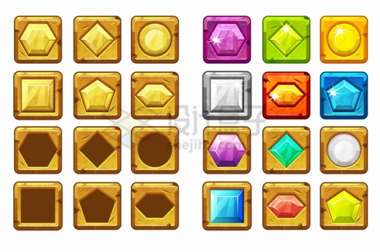  24 color cartoon games, gem round corner button, png picture material