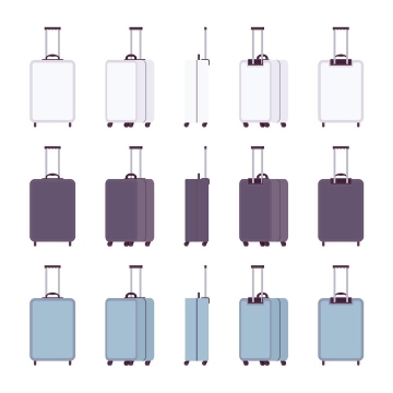 3款各种不同角度的卡通行李箱拉杆箱图片免抠矢量素材