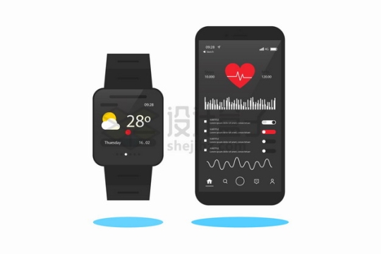 智能手表和手机上显示的健身跑步计步APP界面png图片素材
