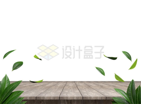 绿叶飘舞的木板产品展台7327752PSD免抠图片素材