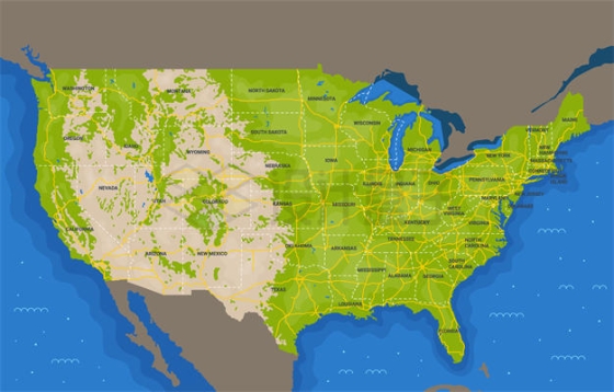 美国地形图地图3617234矢量图片免抠素材