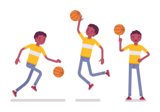 3款卡通风格打篮球的年轻人图片免抠矢量素材