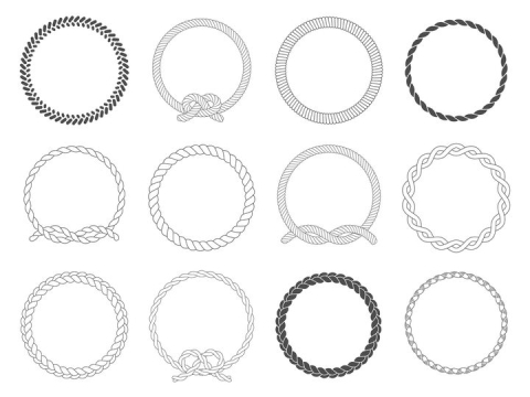 12款黑色线条麻绳圆环图片免抠矢量图
