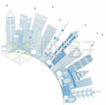 蓝色线条上海地标建筑环形城市图案上海旅游插画5280279矢量图片免抠素材
