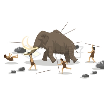 新石器时代原始人用长矛围猎猛犸象长毛象插画4102149矢量图片免抠素材