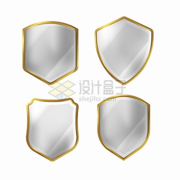 4款金色金属边框的水晶防护盾牌png图片素材