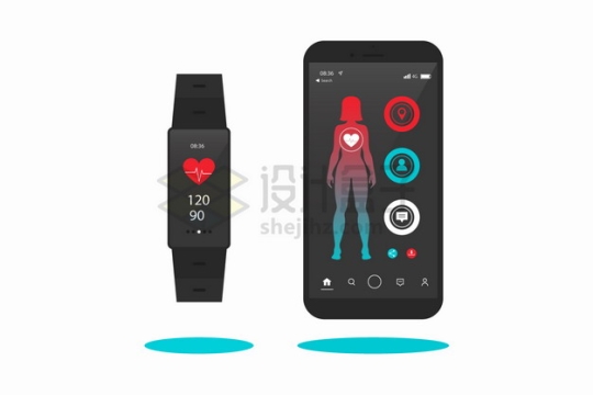 智能手表和手机上显示的女性健身APP界面png图片素材