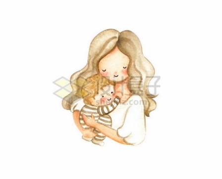 卡通妈妈抱着宝宝手绘插画1462291矢量图片免抠素材