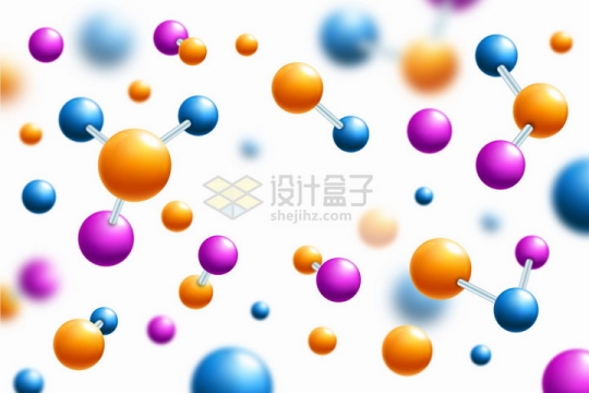各种橙色蓝色玫红色3D圆球组成的分子结构模型背景图png图片免抠矢量素材