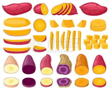 切块切片去皮的番薯红薯紫薯等美味美食8009352矢量图片免抠素材