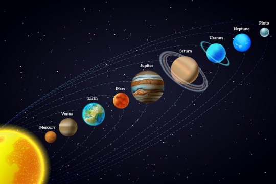 太阳系九大行星串成一条线排列图图片免抠素材
