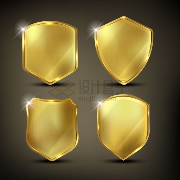 4款金属色黄金防护盾牌png图片素材