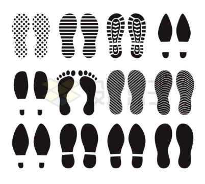 12款黑白色鞋印脚印足迹图案8800104矢量图片免抠素材
