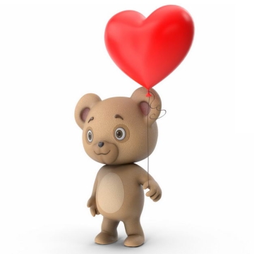 可爱的卡通玩具熊手上拿着红色心形气球297432免抠图片素材