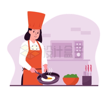卡通女厨师正在煎蛋扁平化插画3573018矢量图片免抠素材