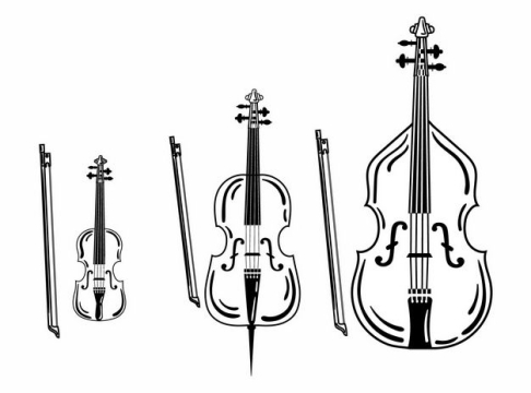 三款小提琴大提琴音乐乐器黑白插画8856508EPS图片免抠素材