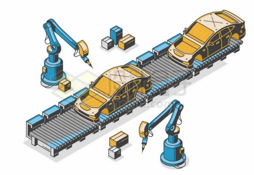 汽车制造工厂的全自动生产线流水线机械手臂插画3268978矢量图片免抠素材
