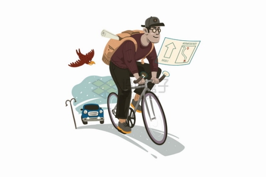 骑自行车上班的卡通男人png图片素材
