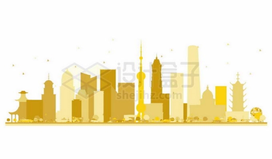 上海城市天际线建筑物金色剪影8991172矢量图片免抠素材