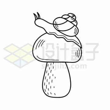 蘑菇香菇上的蜗牛线条简笔画7655370矢量图片免抠素材